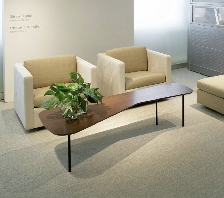 Low Coffee Table, Walnut And Black Legs