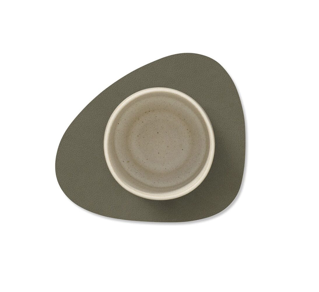 Glass Mat Curve, Leather Nupo, Army Green, 11 x 13 cm