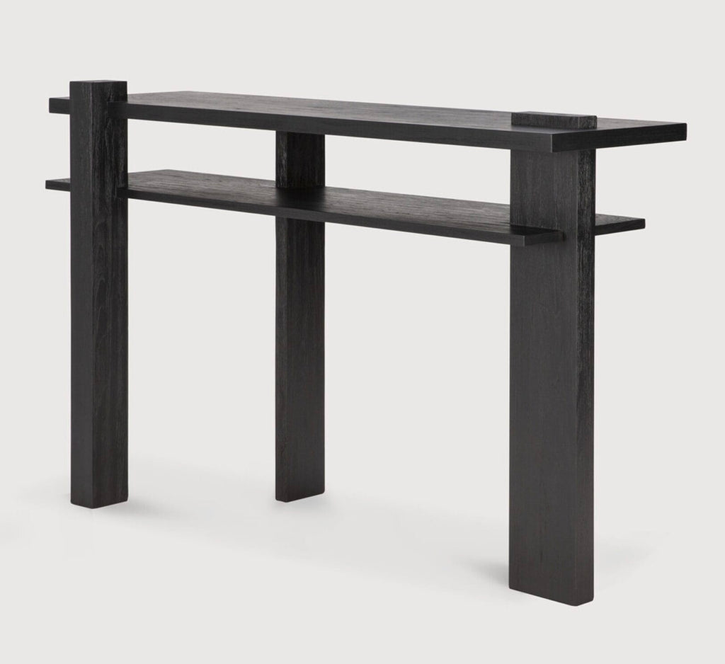 Abstract console - varnished teak - black, 133 x 41 x 84cm