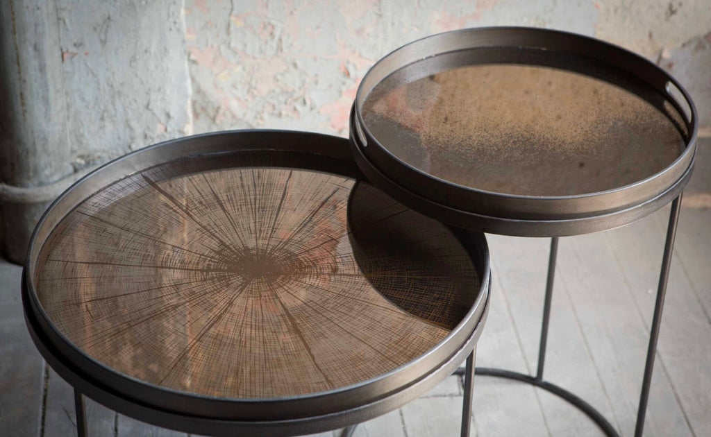 Aged tray - mirror - Bronze - round - S 48 x 48 x 4 cm