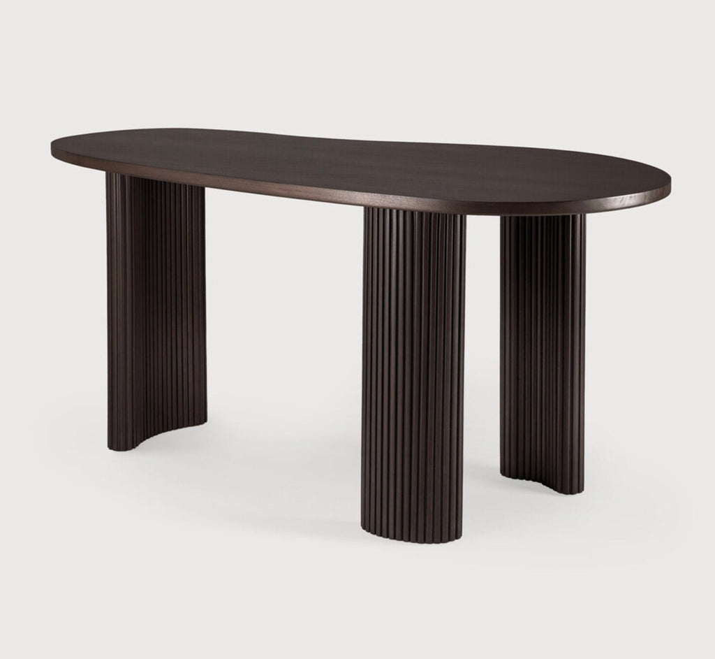 Boomerang desk - varnished mahogany - dark brown - pebble shape, 160 x 83 x 76cm