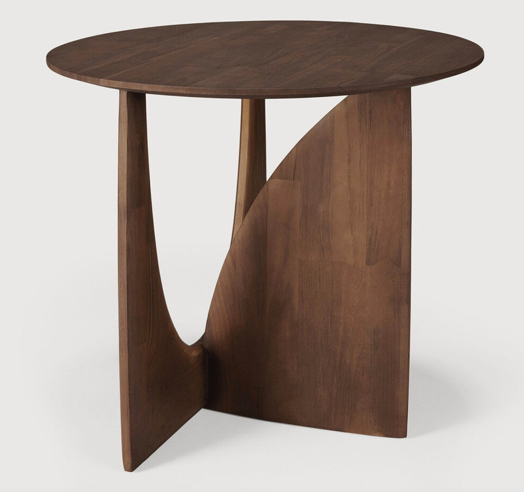 Geometric side table - varnished teak - brown - round, 51 x 51 x 50
