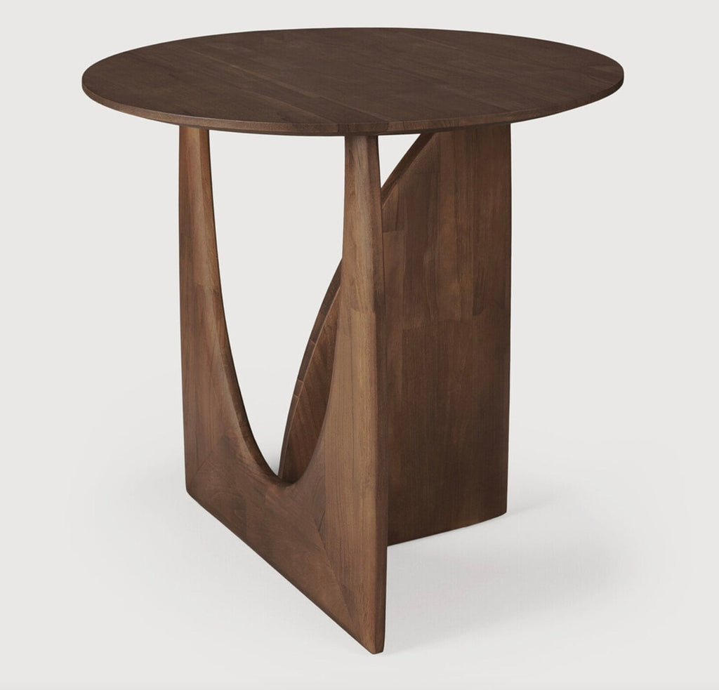 Geometric side table - varnished teak - brown - round, 51 x 51 x 50