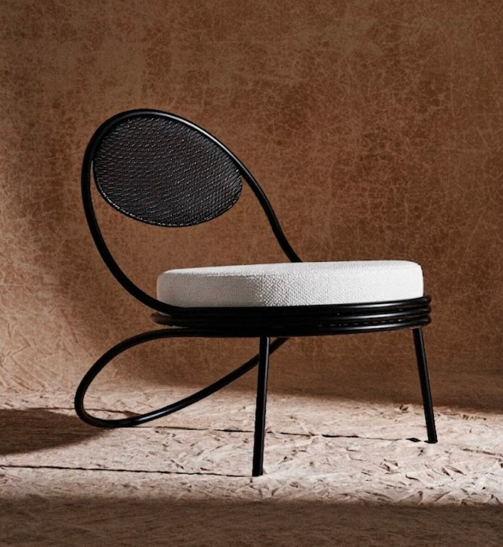 Copacabana Lounge Chair - Seat Upholstered, Black Semi Matt Base, Light Bouclé, CAT B