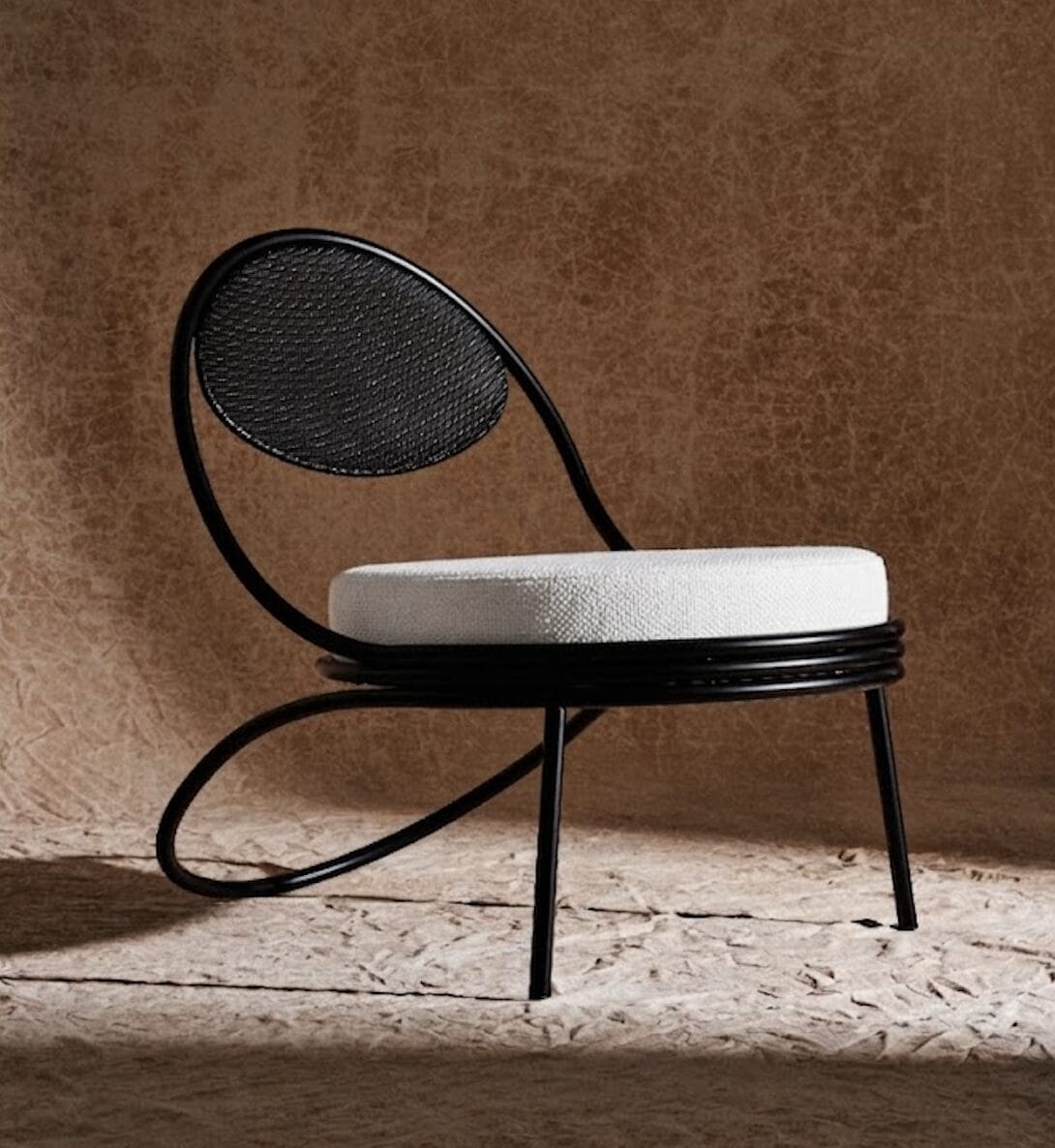 Copacabana Lounge Chair - Seat Upholstered, Black Semi Matt Base, Light Bouclé, CAT B