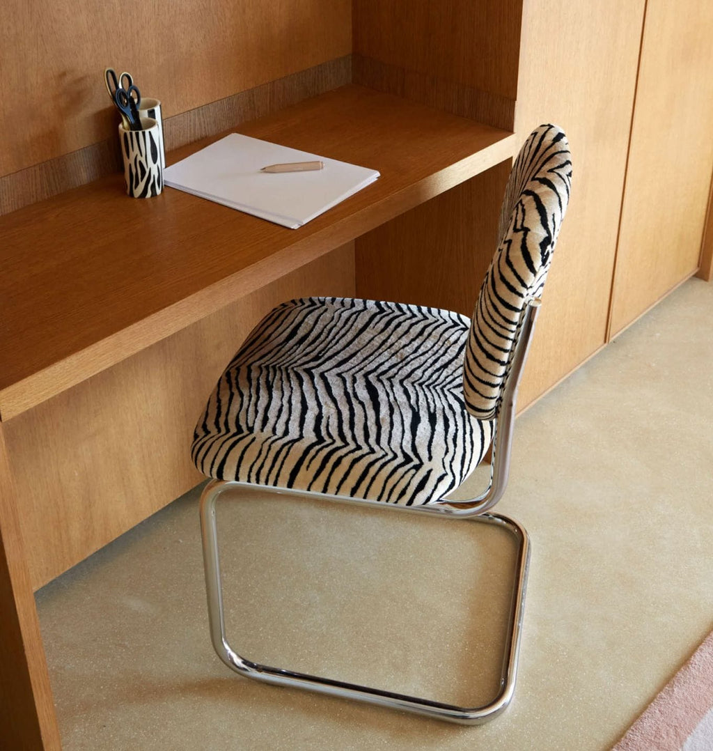 Tiger velvet and steel base chair, Seat H48 x W52 x Back H84 cm.