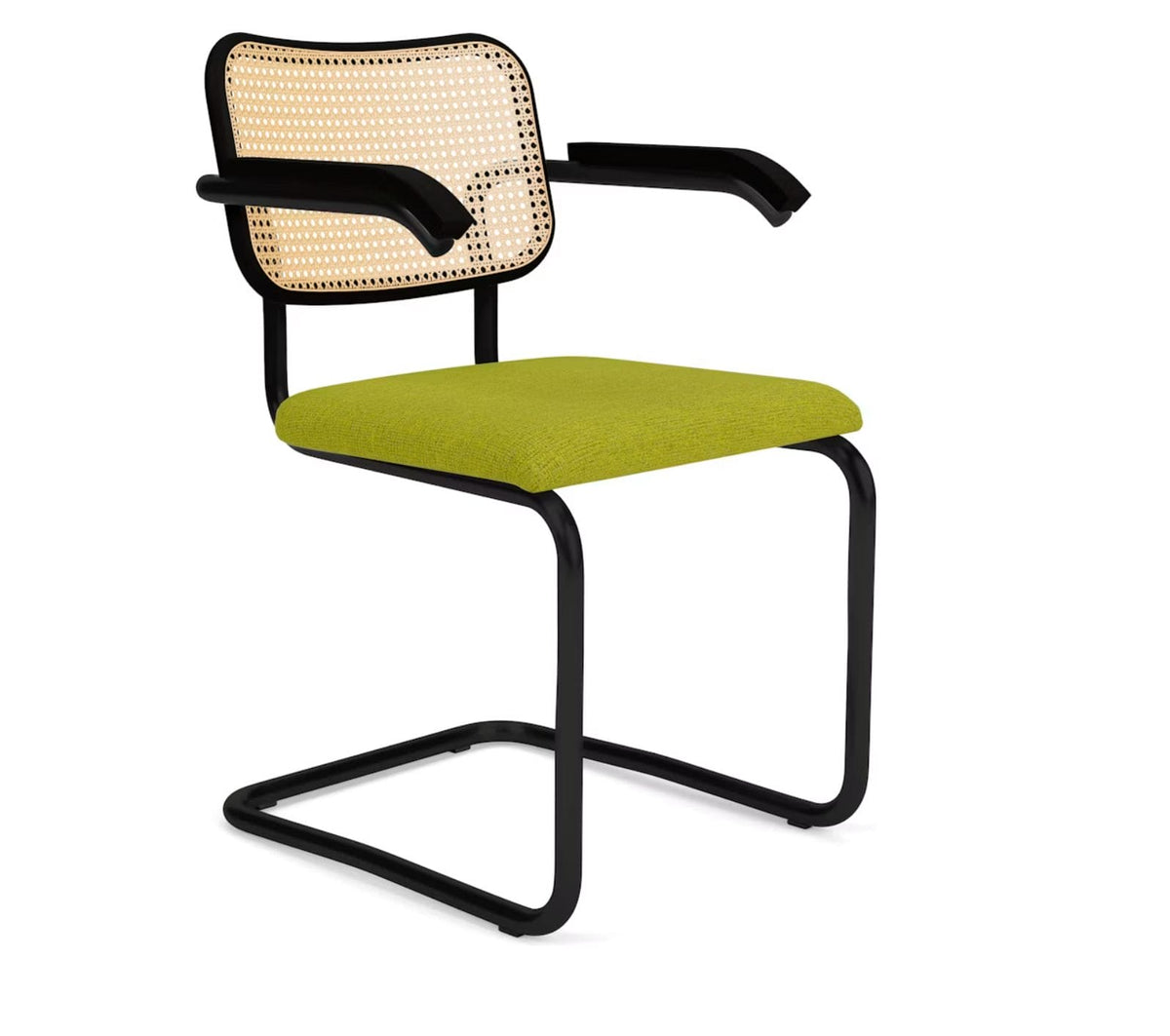 Cesca Contract: back in cane insert and upholstered seat: With Arms - black matt painting, Hallingdal 65 (S)907, Polished Chrome frame