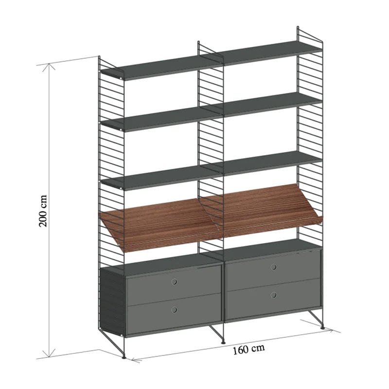 String Configuration, 160 x 200 cm, Dark grey/Walnut
