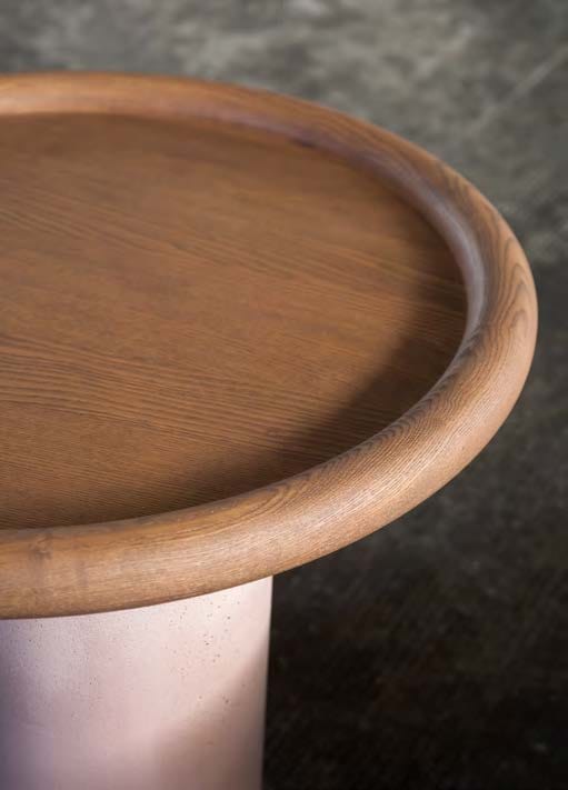 Pluto Side Table, Walnut Top T134, Pink Cement Base, Ø60cm