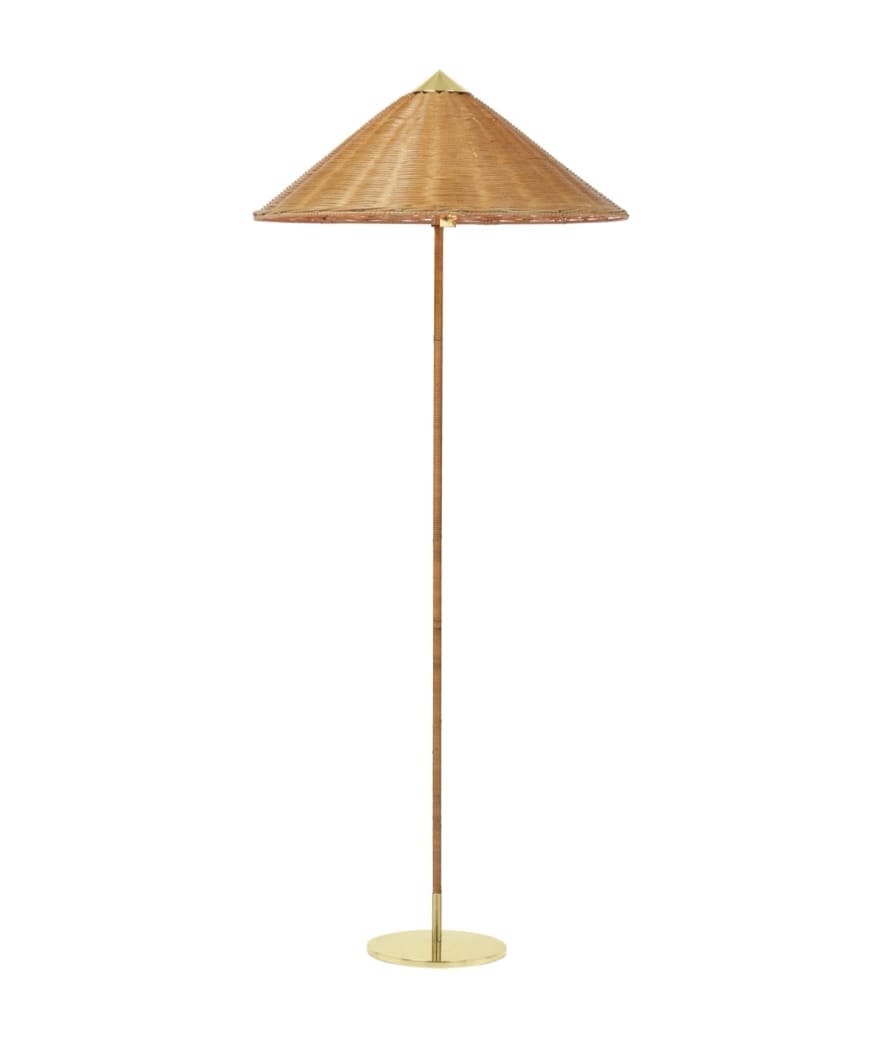 9602 Floor Lamp, Wicker Willow & Brass
