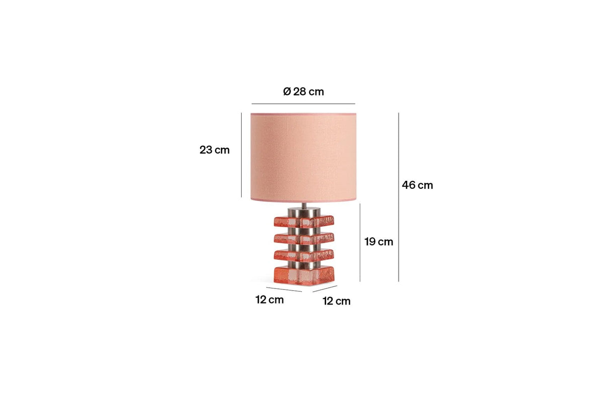Marta Table lamp in pink glass and textured pink fabric