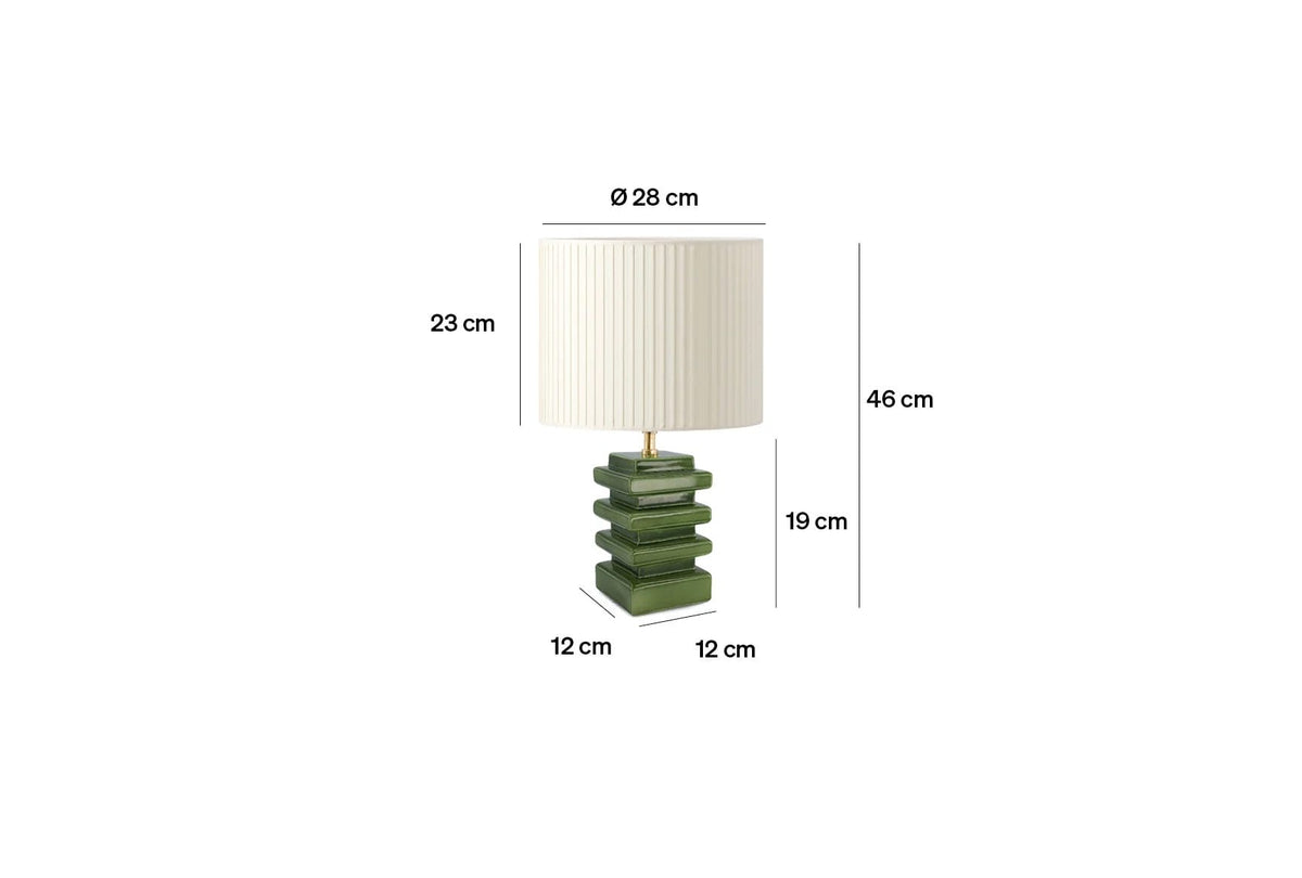 Marta, cream white pleated cotton top and green ceramic base, H46 x Ø28 cm