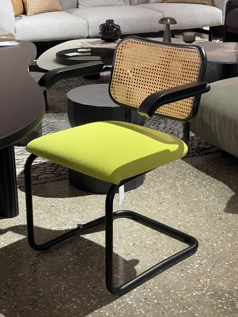 Cesca Contract: back in cane insert and upholstered seat: With Arms - black matt painting, Hallingdal 65 (S)907, Polished Chrome frame