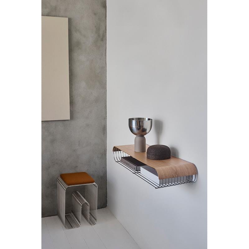 CURVA Stool, Silver, Amber Bouclé Cushion L32,4 x W32,4 x H43cm