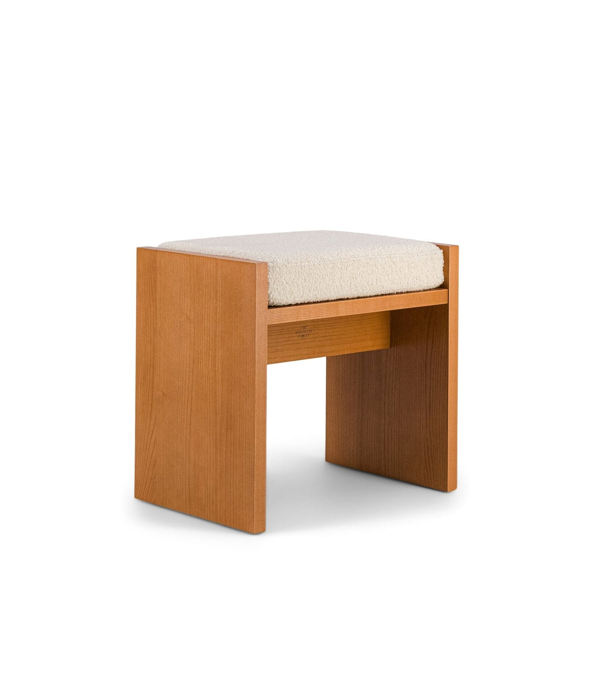 Chiesa White cream curly wool and solid ash with iroko finish stool, 49 x 33 x H45cm