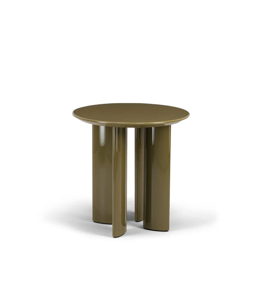 Carlotta, Round green marble and iroko finish legs coffee table Ø50 x H50cm