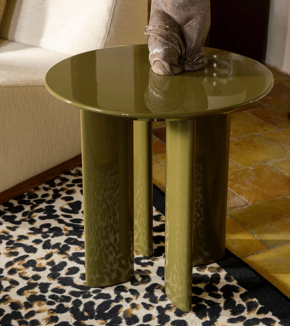 Carlotta, Round green marble and iroko finish legs coffee table Ø50 x H50cm