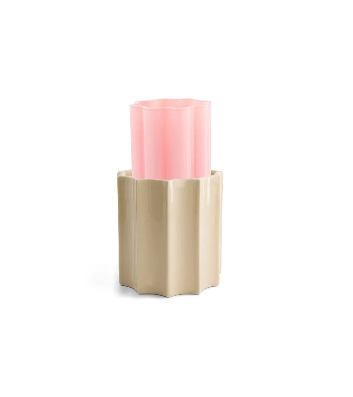 Vase Duetto Candy pink and sand-colored vase, glass and ceramic