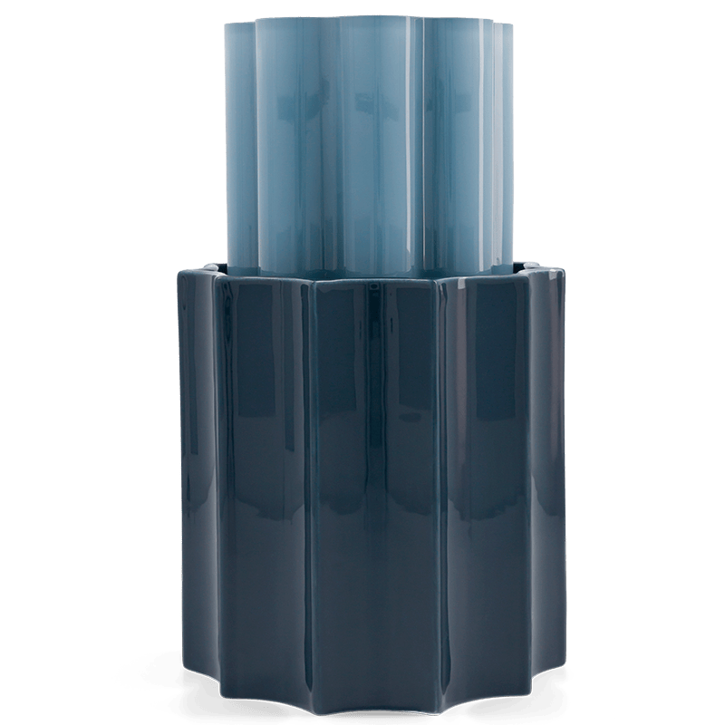 Duetto Storm blue and dark blue vase, glass and ceramic Ø15,5 x H28cm