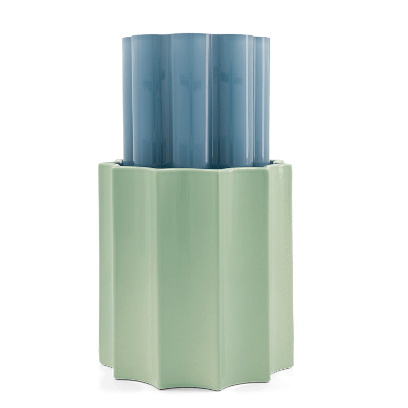 Duetto Storm blue and almond green vase, glass and ceramic Ø15.5 x H28cm