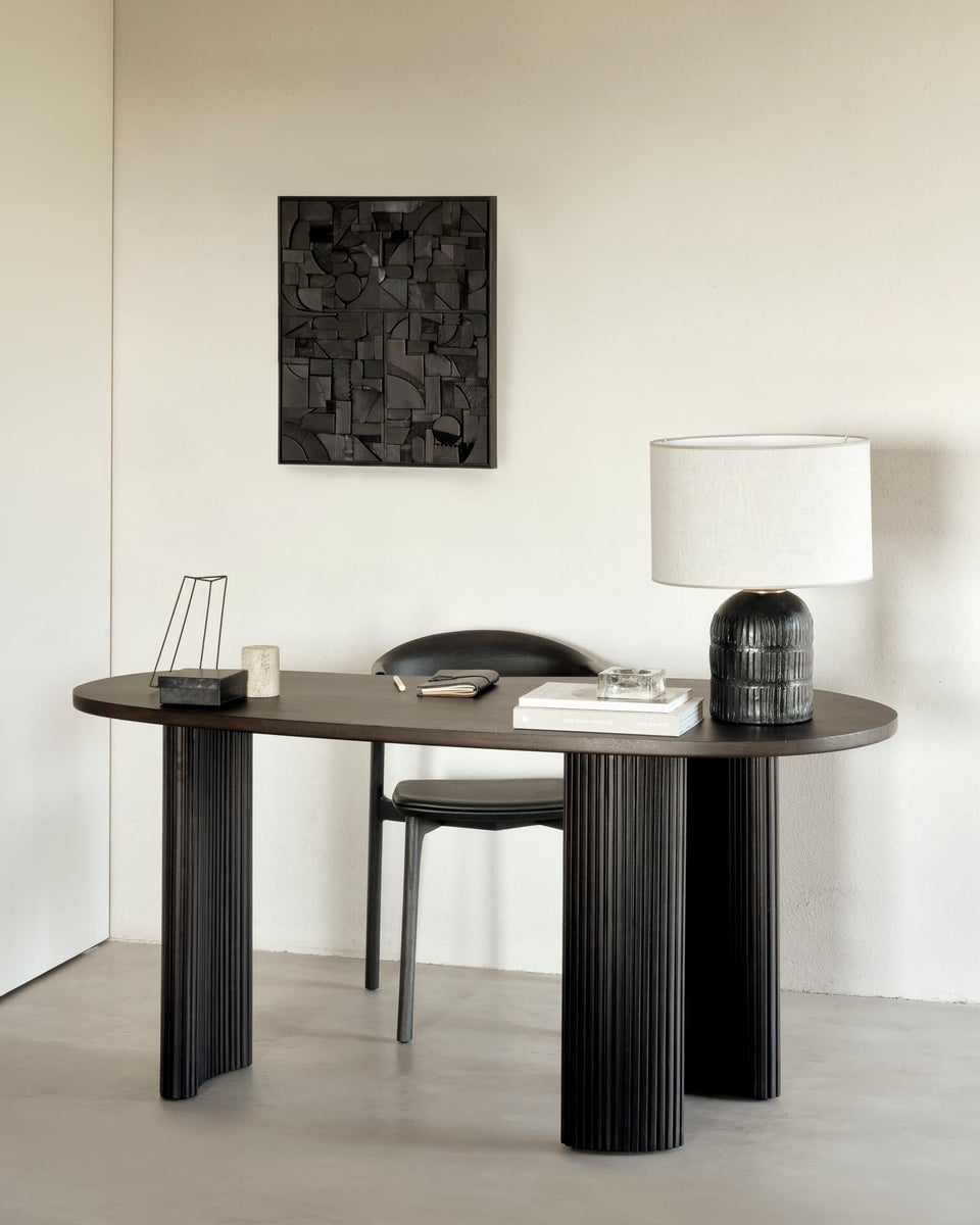 Boomerang desk - varnished mahogany - dark brown - pebble shape, 160 x 83 x 76cm