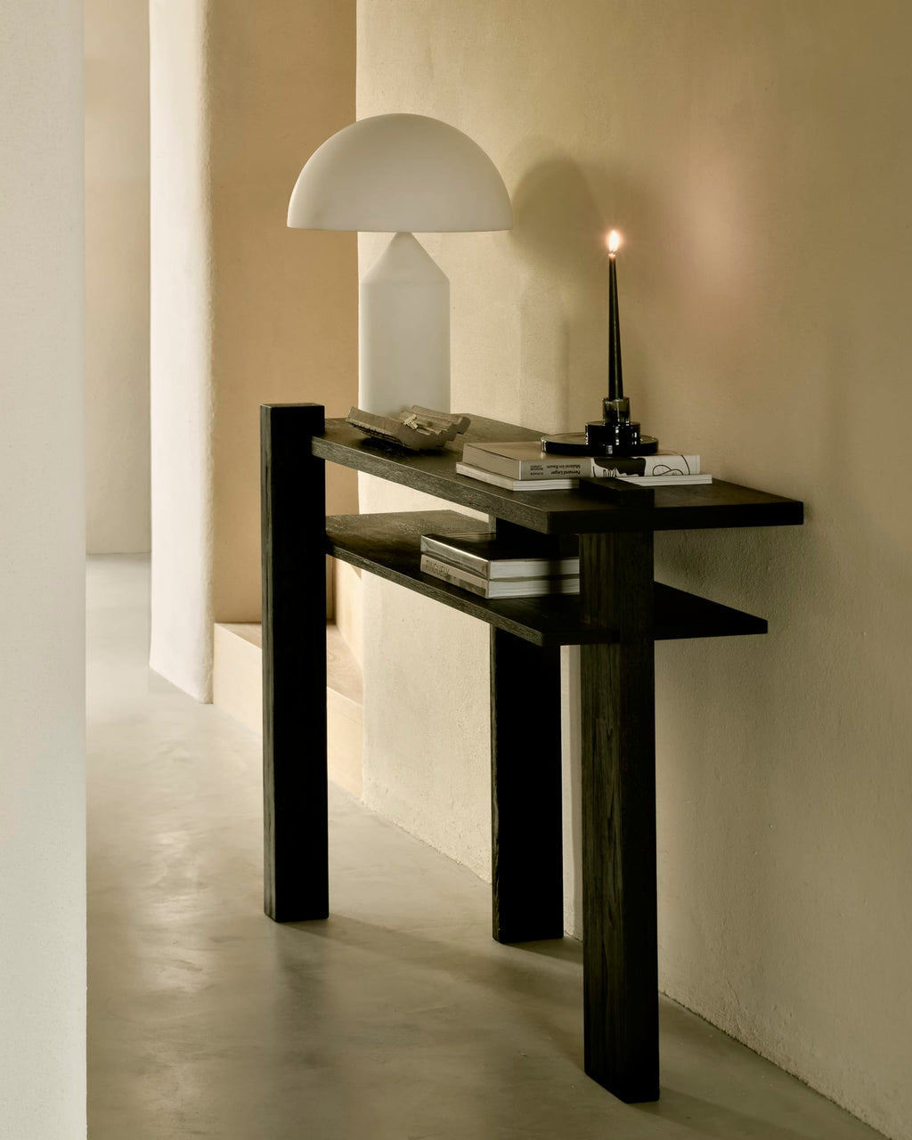 Abstract console - varnished teak - black, 133 x 41 x 84cm