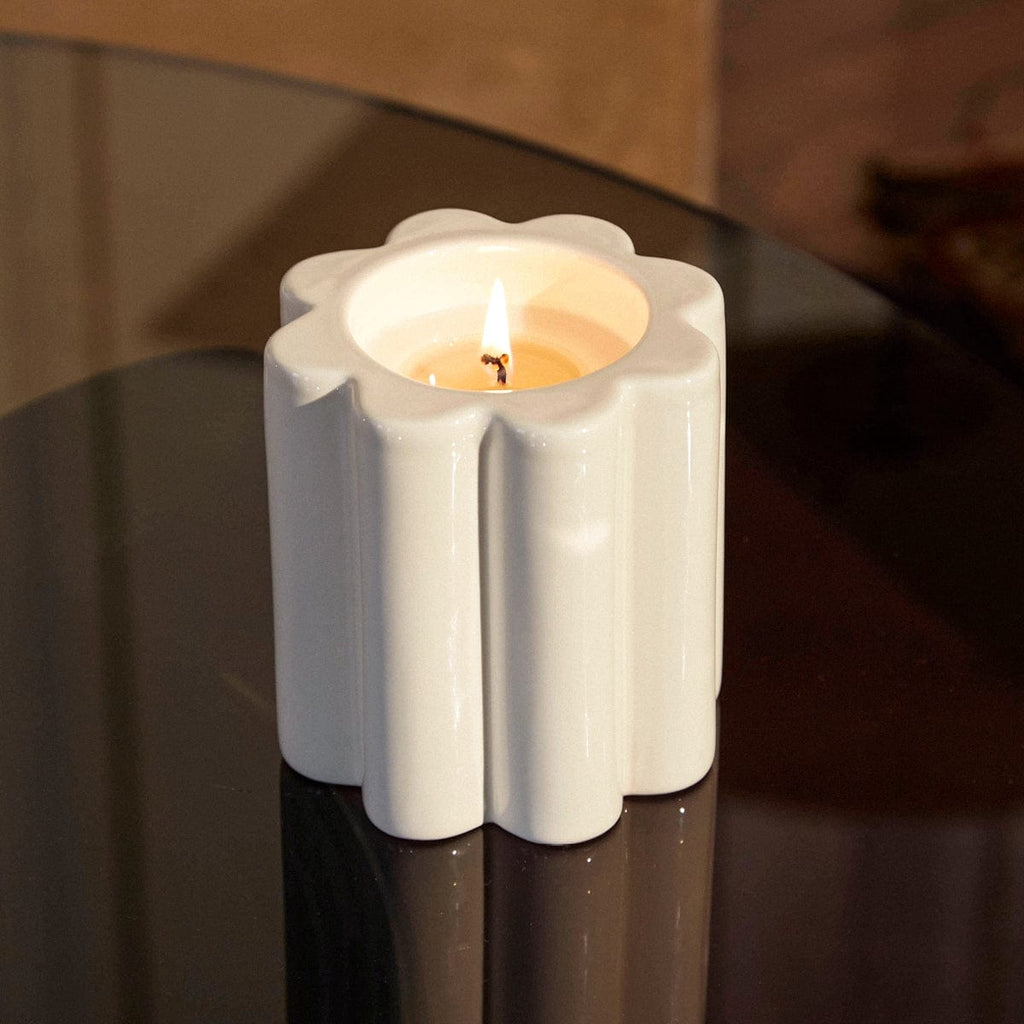 Candela Wood fire scented candle, vegetable wax, creamy white, ceramic H10 x Ø11cm