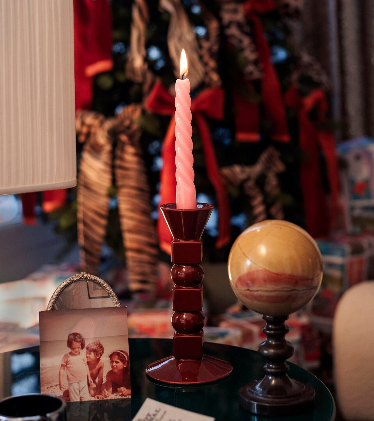 Anna Small ceramic burgundy candle holder H20 x Ø10cm