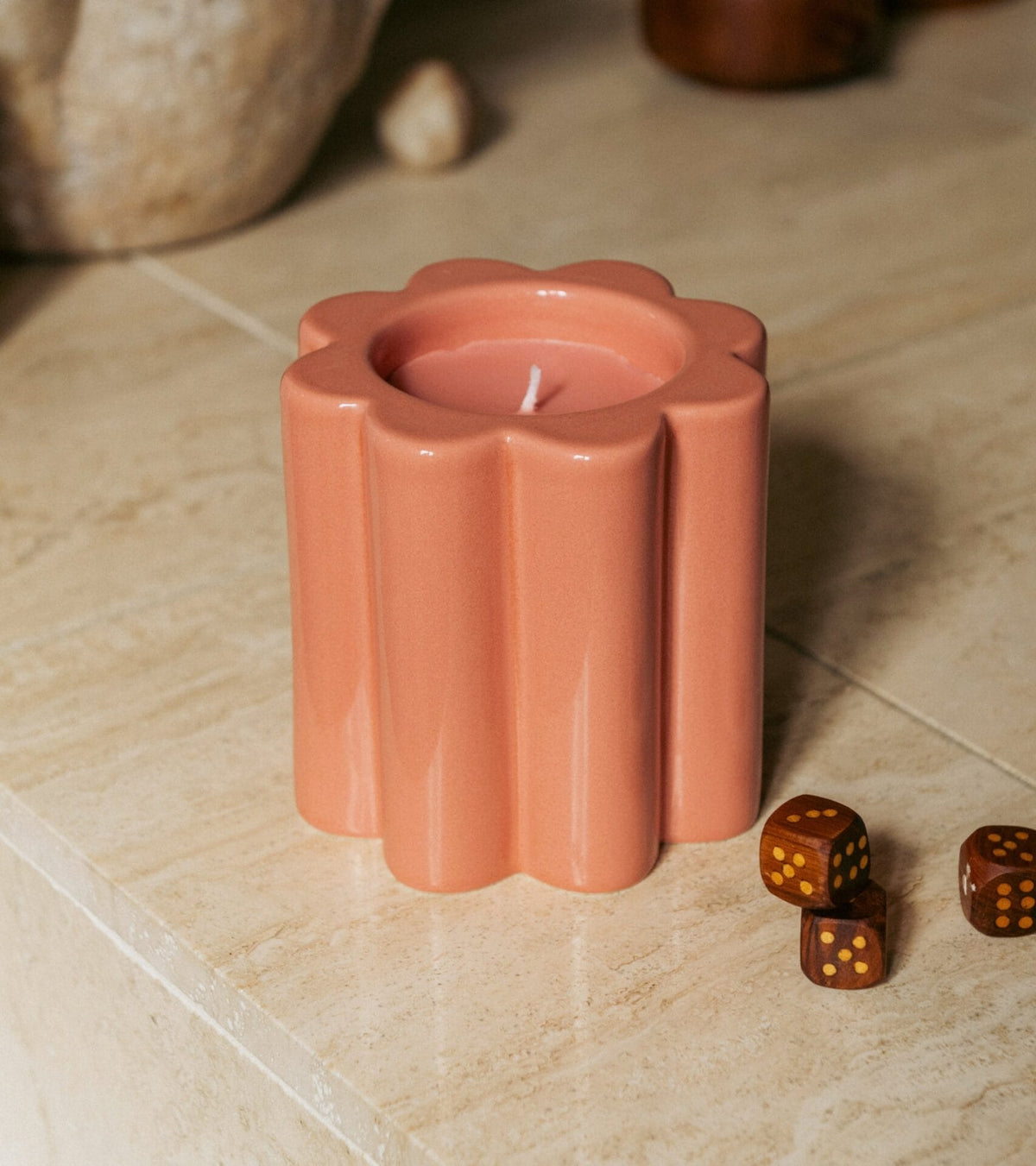Candela Fig tree scented candle, powder pink vegetable wax, ceramic H10 x Ø11cm