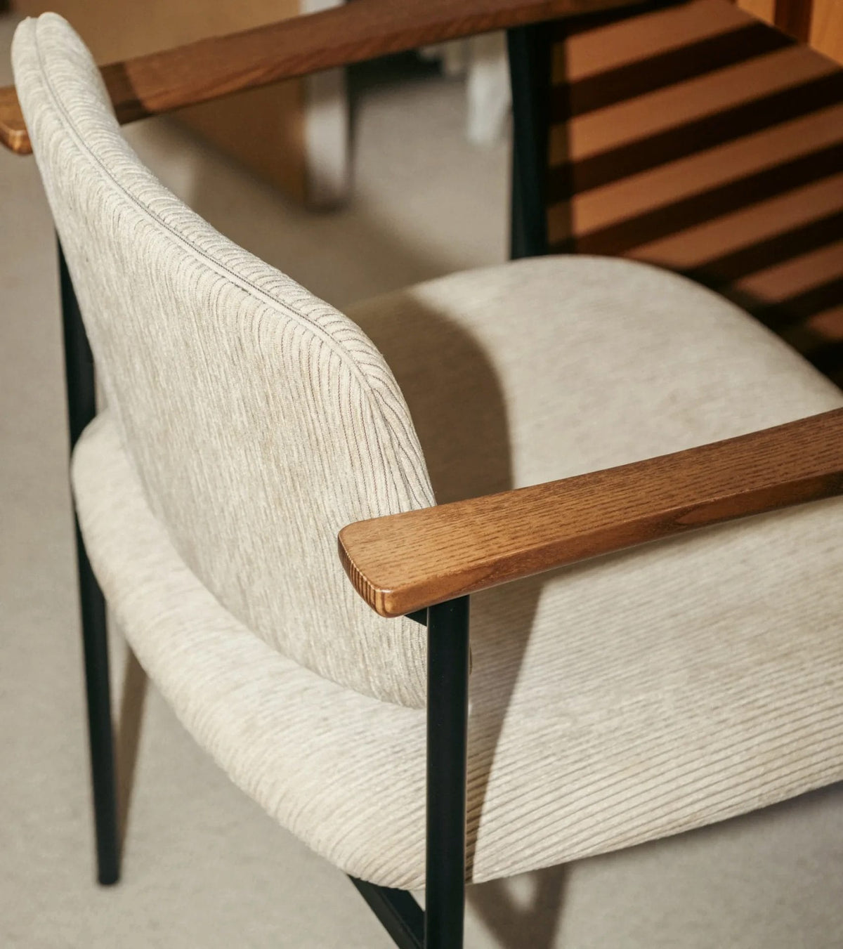 Pio Brown wood chair and beige corduroy