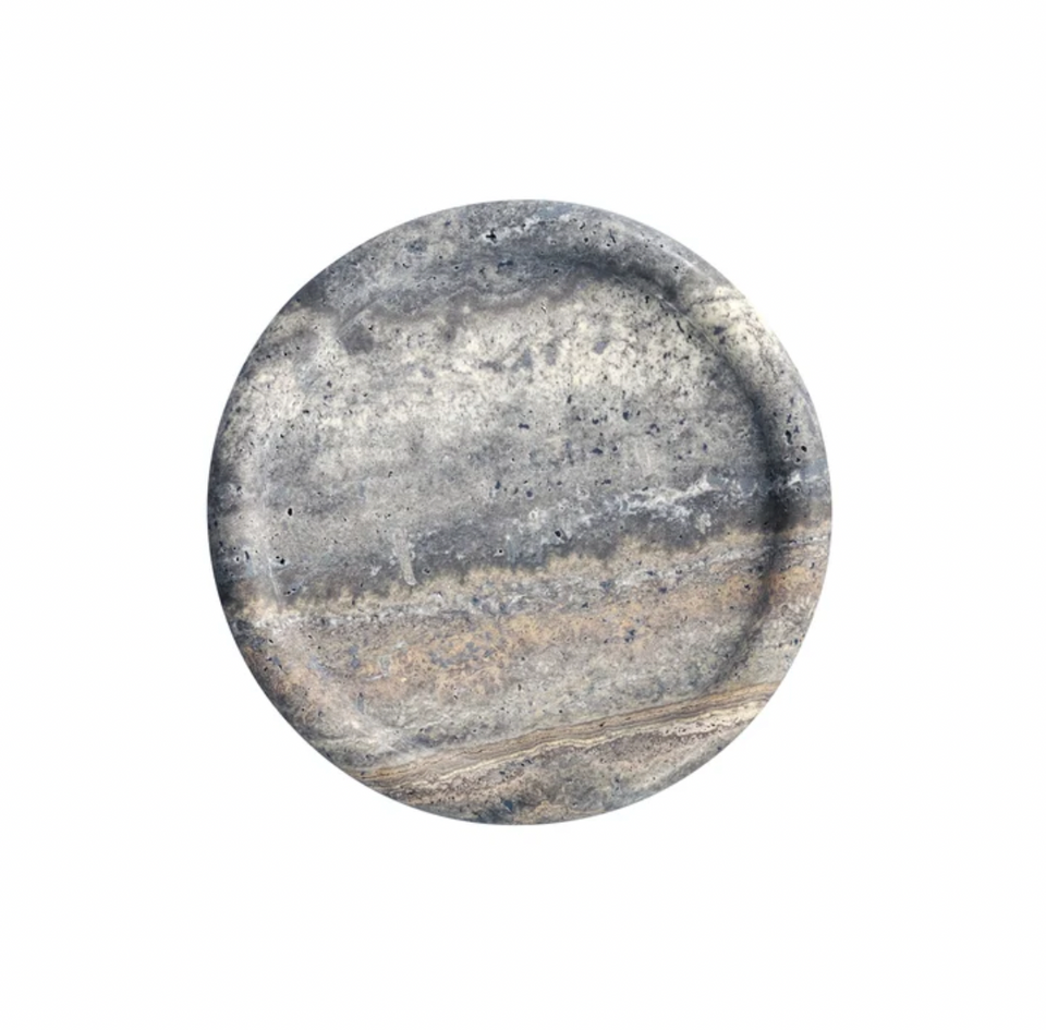 Enkei Tray, Medio, Silver Travertine D30cm