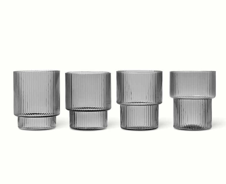 Ripple Glasses - Set of 4, Smoked Grey, Ø: 7 x W: 7 x H: 9 x D: 7 cm