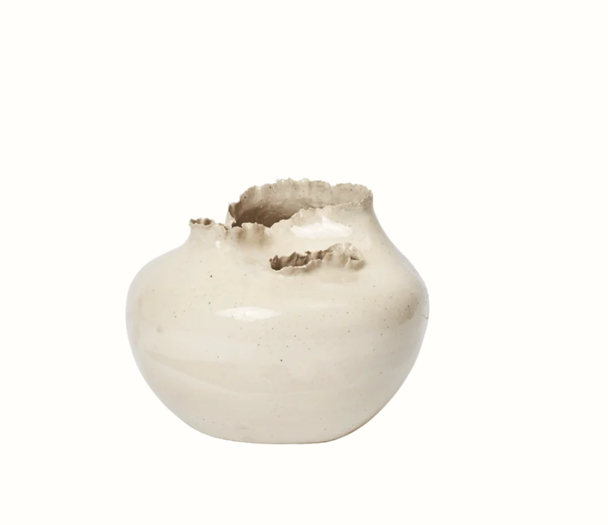 Tereo Round Vase, Off-White Speckle,  W: 21.5 x H: 18 x D: 22 cm