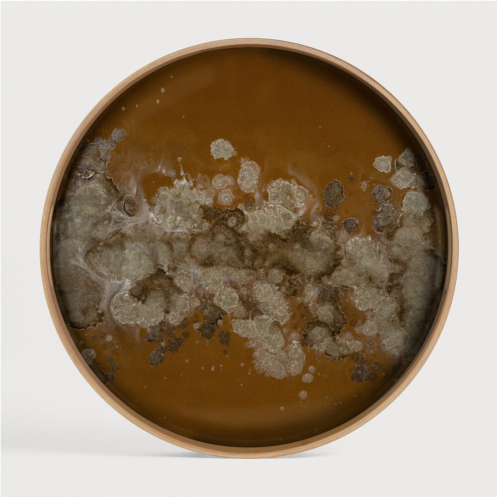 Organic tray, Metallic Bronze, Hand painted glass - oak veneer rim, L48 x W 48 x H4 CM