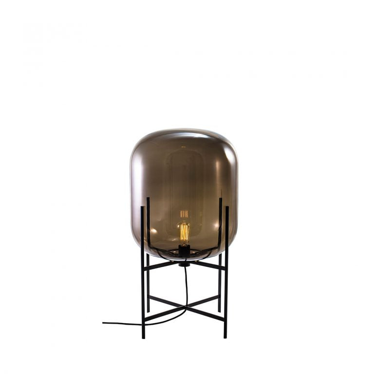 Oda Medium Light, Smokey Glass, Black Finish