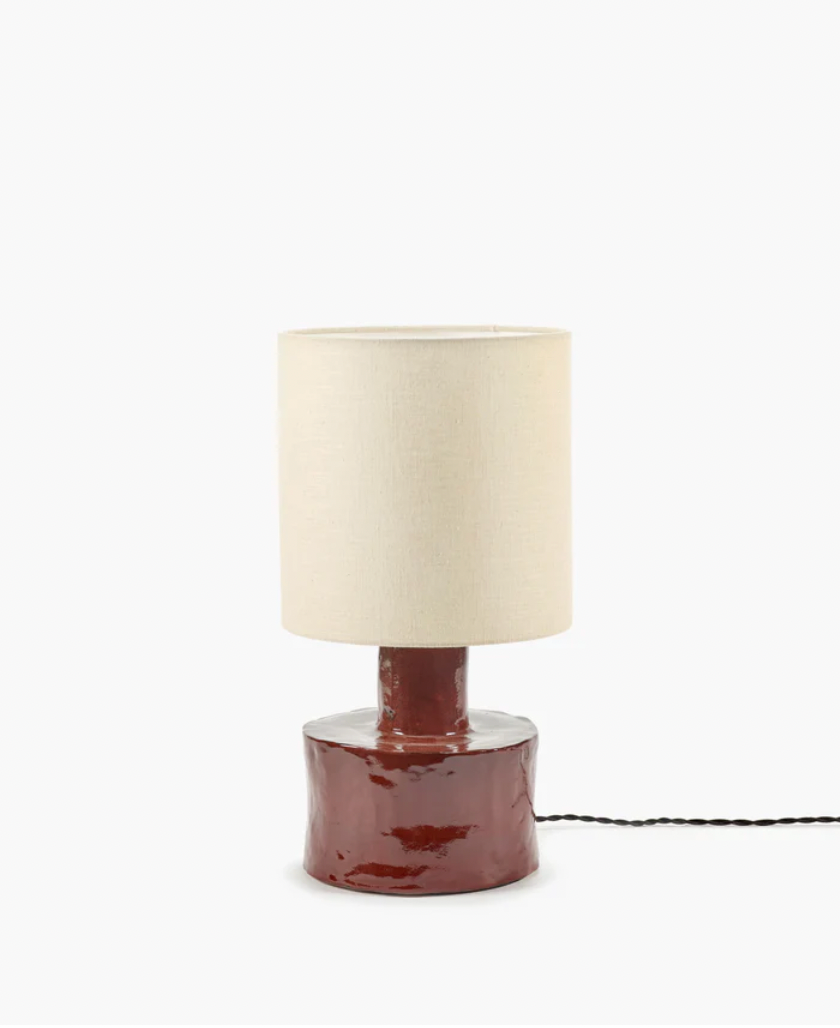 Table lamp red - beige Catherine, L25 W25 H 47CM