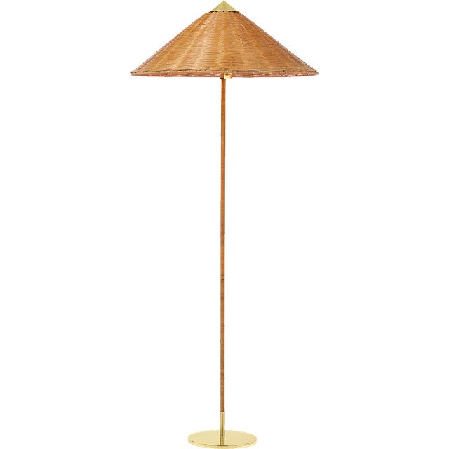 9602 Floor Lamp, Wicker Willow & Brass Base