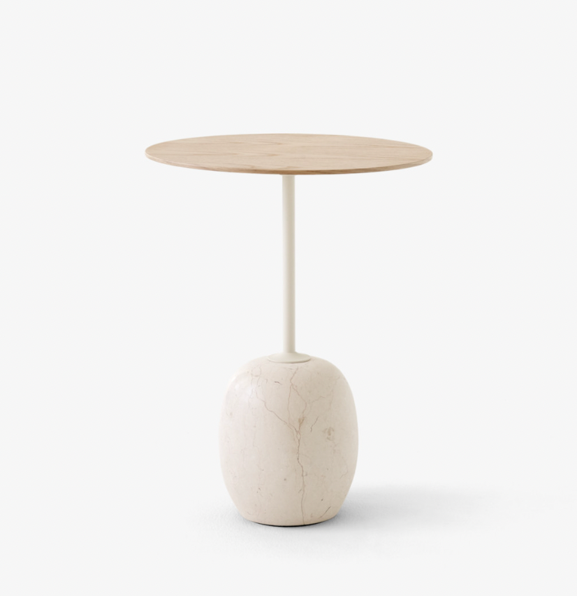 Lato LN8 Side Table - Lacquered Oak/Crema Diva Marble H50 cm Ø40 cm