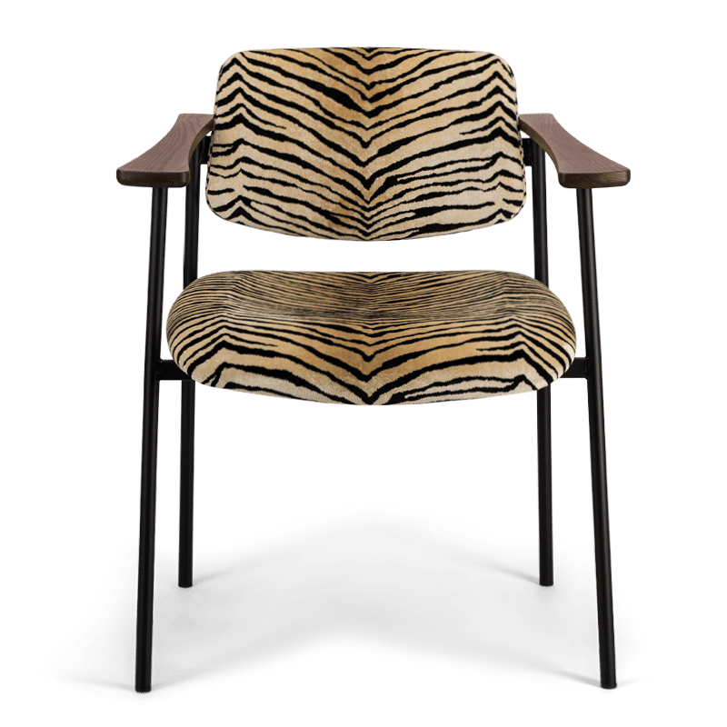 Pio Brown wood and tiger velvet chair, Seat H46.5 cm.