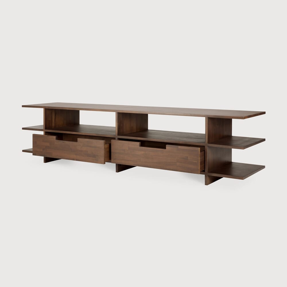 Kabuki TV cupboard - varnished teak - brown - 2 drawers, 200 x 45 x 48cm 10,810.00