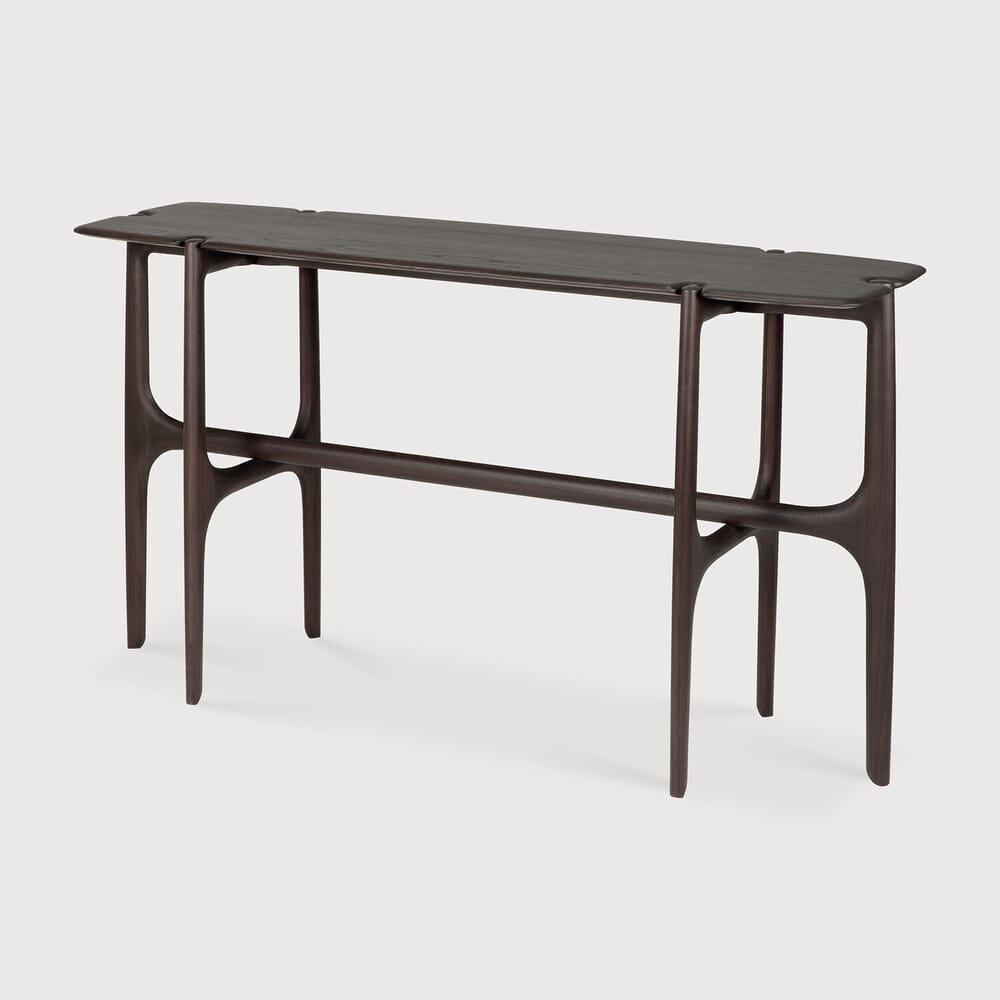 PI console - varnished teak - dark brown - 6 legs, 140 x 42 x 78cm