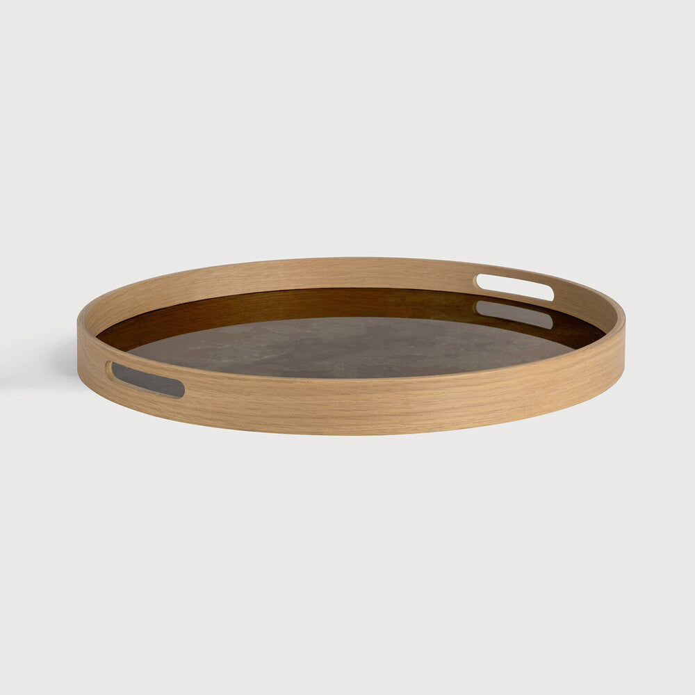 Organic tray, Metallic Bronze, Hand painted glass - oak veneer rim, L48 x W 48 x H4 CM
