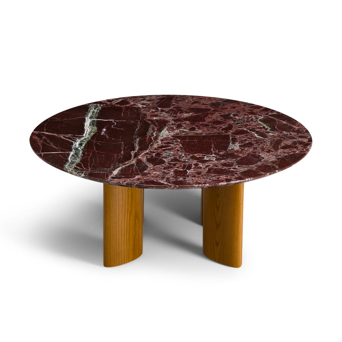 Carlotta round red marble coffee table with iroko finish legs,Ash legs with iroko finish Ø90 x H40 cm