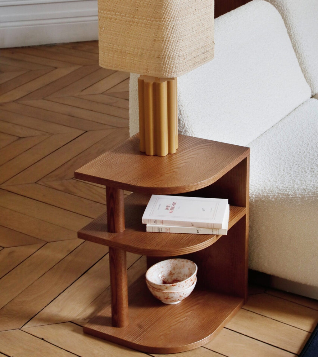Opera Straight side table in ash with iroko finish, Left side D35x32xH47cm