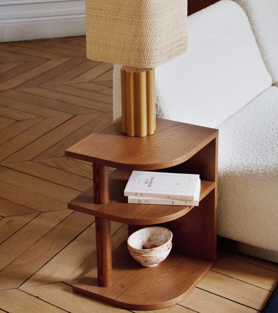 Opera Straight side table in ash with iroko finish, Left side D35x32xH47cm