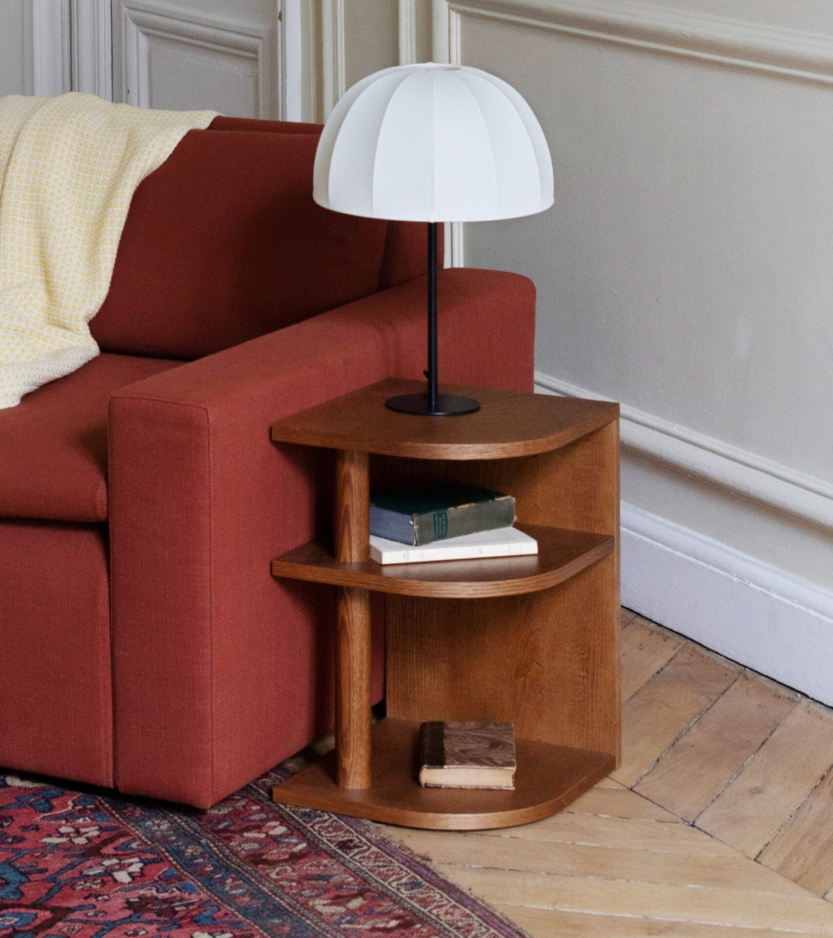 Opera Straight side table in ash with iroko finish, Left side D35x32xH47cm
