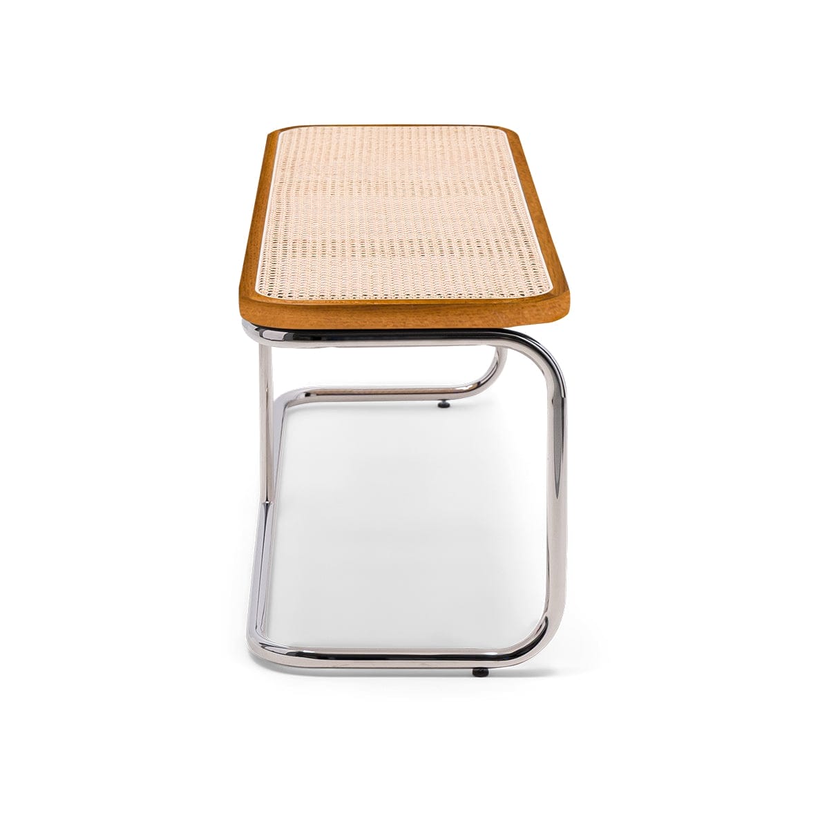 Panchina Brown, natural cane and chromed metal bench L120 x W40 x H45 cm