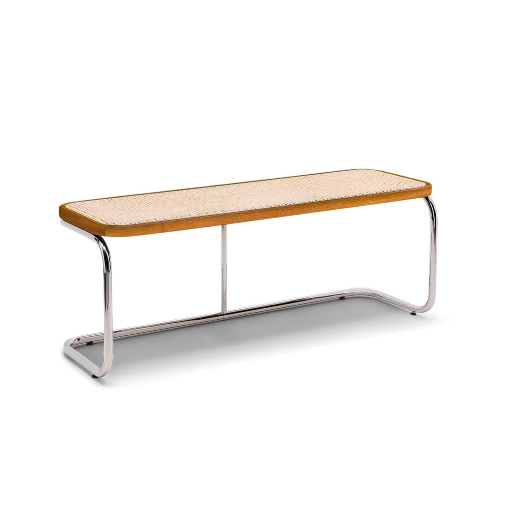 Panchina Brown, natural cane and chromed metal bench L120 x W40 x H45 cm
