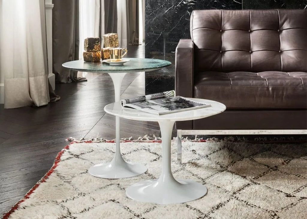 Saarinen Side Table, White, Arabescato marble, Satin finish, 51 cm