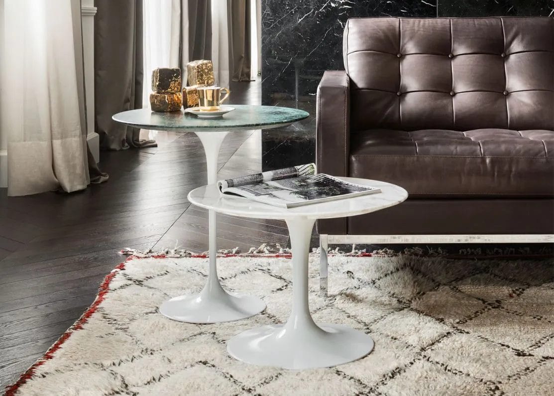 Saarinen Side Table, White, Arabescato marble, Satin finish, 51 cm